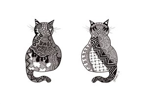 猫のカップル、2015年（ブリストルボードにインク） 作： Georgina Naisbitt