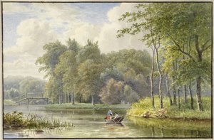 手漕ぎボートに人物がいる風景 作： Georgius Jacobus Johannes van Os