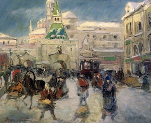イルジンスカヤ広場、モスクワ、1910年頃（キャンバスに油彩） 作： Georgiy Alexandrovich Lapshin