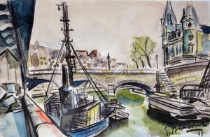 1948年パリの海（水彩画） 作： Gerald Bloncourt