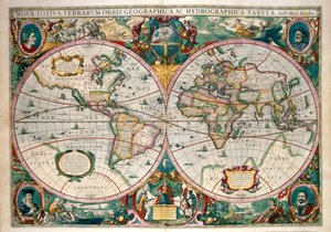世界地図、アムステルダム 1633 作： Gerard (after) Mercator