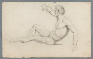 腕を上げて座っている男性のヌード 作： Gerard Allebé
