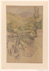水車のある山の風景