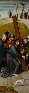 十字架を背負ったキリスト、磔刑、1510年頃（オークパネルに油彩） 作： Gerard David