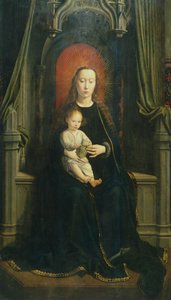 セルバラ祭壇画の中央パネルに描かれた「子連れの聖母」または「葡萄の聖母 作： Gerard David