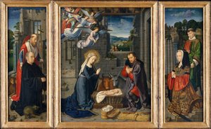 ドナーと聖人ジェロームとレナードとのキリスト降誕、ca。 1510-15。 作： Gerard David