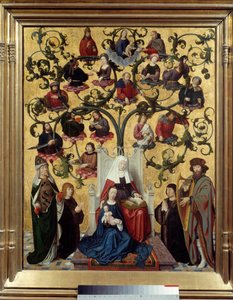 聖アンナの系譜 マリアの母である聖アンナの系譜を表したもの。ジェラール・ダヴィッド(1460-1523)による木版画。1483.日。0.88 x 0.69 リヨン、ボザール美術館（Musee des Beaux Arts 作： Gerard David