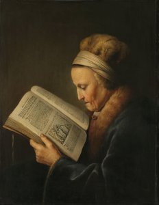 老婦人読書 レクショナリーを読む老婆 : いわゆるレンブラントの母、ニールゲン・ウィレムスドル・ファン・ザイトブローク (d. 1640) の肖像画