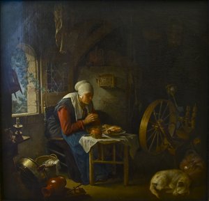 紡ぎ手の祈り」1645年 作： Gerrit Dou