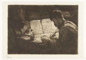 製図板の後ろの自画像 作： Gerard Jan Bos (signed by artist)