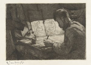 製図板の後ろの自画像 作： Gerard Jan Bos (signed by artist)
