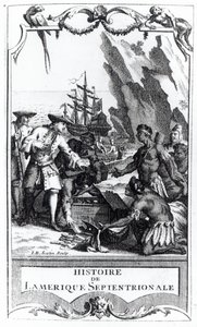 1753年に公開されたBacqueville de La Potherie（1663-1736）によるHistoire de lAmerique septentrionaleの口絵（bw写真） 作： Gerard Jean Baptiste Scotin