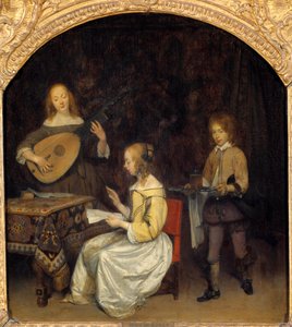 コンサート：ルース・テオルベの歌手と奏者。ジェラール・テル・ボルヒ（1617-1681）の絵画、オランダ派 作： Gerard ter Borch