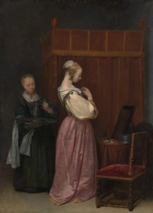 メイドと彼女のトイレで若い女性、カリフォルニア州。 1650-51。