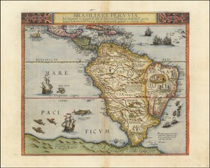 南アメリカの地図、1593年 作： ジェラール・ド・ジョード