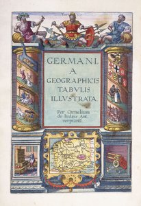 パート2のタイトルページ、「ドイツの地理的表が示す」、1593 作： Gerard de Jode