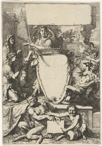 寓意的な人物に囲まれたカルトゥーシュ 作： Gerard de Lairesse