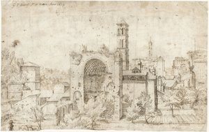 ヴィーナスとローマの神殿の後陣とローマの聖マリア ノヴァ修道院の眺め 作： Gerard ter Borch
