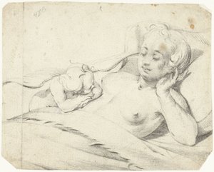 キューピッドを見ながらベッドでヴィーナス 作： Gerard ter Borch (I)