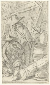 陸軍キャンプの 3 人の男性 作： Gerard ter Borch (II)