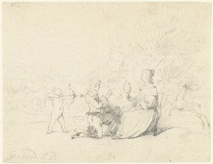 女性の前にひざまずく紳士 作： Gerard ter Borch (II)