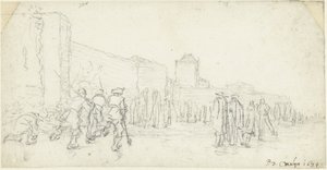 ハールレムの Zijlpoort でのアイス エンターテイメント 作： Gerard ter Borch (II)