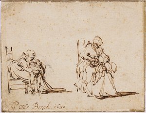 子供を洗う女性の2つの研究 作： Gerard ter Borch