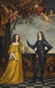 ウィリアム 2 世 (1626 ～ 1650 年)、オラニエ公、および妻のメアリー スチュアート (1631 ～ 1660 年) の二重肖像画。 作： Gerard van Honthorst
