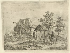 牧場の騎兵 騎手と農夫 作： Gerardus Emaus de Micault