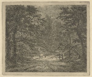 森の中で牛と羊飼い ベントハイムの森の牛 作： Gerardus Emaus de Micault