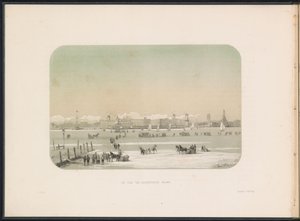 1855 年、カテドレヒトから見た、ロッテルダムのマース川での氷のエンターテイメント 見たカテンドレヒトの街 (オブジェクトのタイトル) 1855 年 2 月のロッテルダムのマース川でのアイス エンターテイメント、キャプション付き (対象物にシリーズ タイトル) 作： Gerardus Johannes Bos