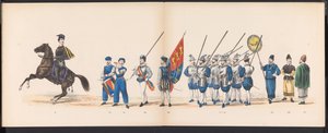 ライデン学生の仮面舞踏会、1870年（プレート16） 1870 年 6 月 7 日にライデン学生団のメンバーが開催した衣装を着た行進。 作： Gerardus Johannes Bos