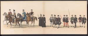 ライデン学生のマスカレード、1870年（プレート6） 1870 年 6 月 7 日にライデン学生団のメンバーが開催した衣装を着た行進。 作： Gerardus Johannes Bos