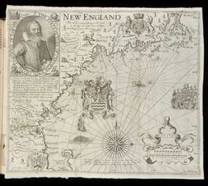 ヒストリアムンディからのニューイングランドの地図：またはメルカトルズアトラス、ロンドン、1635 作： Gerardus Mercator