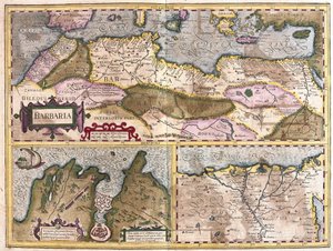 チュニスとナイルデルタを包囲した北アフリカ(エングレーヴィング) 作： Gerardus Mercator