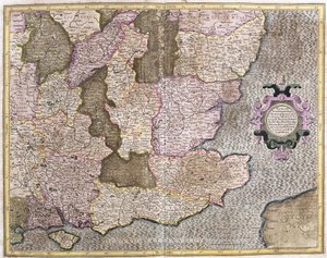 イギリス海峡とロンドンを含むイングランドの南東地域（彫刻 作： Gerardus Mercator