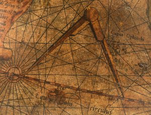 地球儀、太平洋の詳細と大きな仕切り板 作： Gerardus Mercator