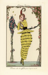黄色いタフタのアフタヌーンドレスを着た女性。 作： Gerda Marie Frederike Wegener