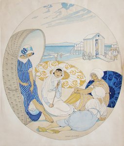 デンマークのビーチでおしゃべり 作： Gerda Wegener