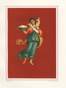 レジオIX.V.11のアトリウム西側に描かれた春の寓意画。彼女はチーズの入った籠を持ち、子羊を肩に担いでいる。エミール・プレスーン（1844-1878）のジェレミア・ディスカノの挿絵をもとにJ.G.バッハがクロモリトグラフで制作。 作： Geremia Discanno