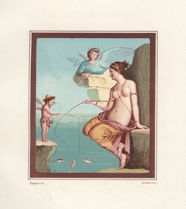 ヴィーナスとキューピッドの壁画。レジオVI.XIV.28、タベルナ・ルソリアで発見。Emile Presuhn (1844-1878) The Most Beautiful Paintings of Pompeii, Leiに掲載されたGeremia Discannoの挿絵をもとにしたVictor Steegerによるクロモリトグラフ。 作： Geremia Discanno
