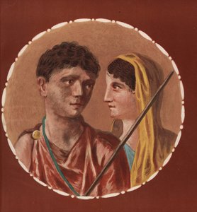 ポンペイの身元不明の家の男女の肖像。Emile Presuhn (1844-1878) The Most Beautiful Paintings of Pompeii, Leipzigに掲載されたGeremia DiscannoのイラストをもとにVictor Steegerがクロモリトグラフで制作。 作： Geremia Discanno