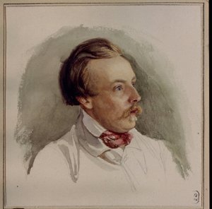 画家アレクサンダー (アレクサンダー) フォン コッツェビュー (1815-1889) の肖像画。 (画家 A. フォン Kotzebue の肖像)。 ゲルハルト・ヴィルヘルム・フォン・ロイテルン (1794-1865) の作品、紙に水彩、1840 年頃。 ドイツの芸術 作： Gerhard Wilhelm von Reutern