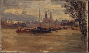 アンヴァリッド橋のセーヌ川 (1910年代の洪水) 作： Germain Eugene Bonneton