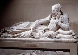 葬儀用モニュメント。フランス首相レネ・ド・ビラーグ枢機卿（1506-1583）の妻、ジャンヌ・ヴァランティーヌ・バルビアニ（1518-1572）の肖像画のある墓。大理石彫刻、ジェルマン・ピロン（1535-1590）作、1573年頃。パリ、ルーヴル美術館（Musee Du Louvre 作： Germain Pilon