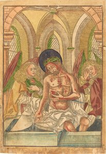二人の天使と一緒に墓にいるキリスト 作： German 15th Century