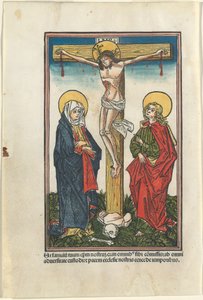 処女と聖ヨハネと十字架上のキリスト 作： German 15th Century