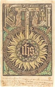 はりつけと受難のシンボルを含む神聖なモノグラフ [直訳] 作： German 15th Century