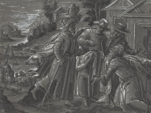 天使を楽しませるアブラハム [裏面] 作： German 16th Century