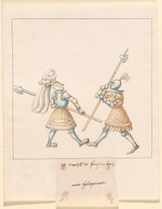 Freydal、The Book of Jousts and Tournament of Emperor Maximilian I: Combats on Foot (Jousts)(Volume III): G. Wolf von Fürstenberg mit Heleparten、プレート 141 作： German 16th Century